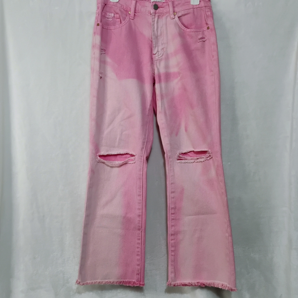 Insane Gene Pink Distressed High Rise Jeans Junior 3/25 Frayed Hem Tie Dye NWT D